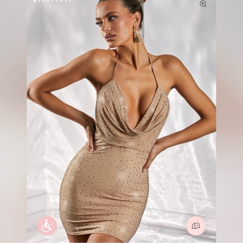 Elegant Gold Halter Dress